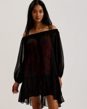 Sukienka Damskie Ted Baker Metallic Thread Bardot Cover Up Czarne Polska | PL-GBPWU9813