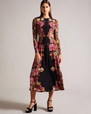 Sukienka Damskie Ted Baker Midi With Baby Lock Seams Głęboka Różowe Polska | PL-BVTAF9801