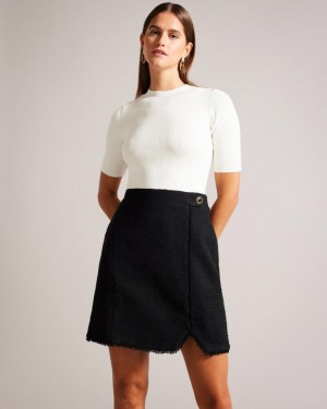 Sukienka Damskie Ted Baker Mini Fringe Trim Illusion Czarne Polska | PL-XAUDB1896
