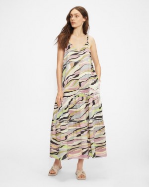 Sukienka Damskie Ted Baker Printed Button Through Cami Różowe Polska | PL-GODVW4907