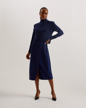 Sukienka Damskie Ted Baker Shirt With Sleeveless Knit Layer Granatowe Polska | PL-BZPFY1583