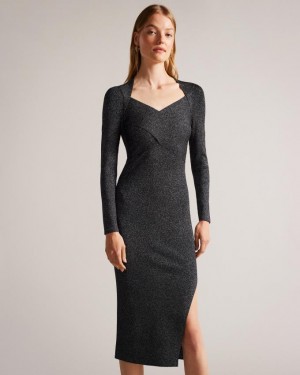 Sukienka Damskie Ted Baker Slim Fit Cross Over Knit Czarne Polska | PL-MXEJW2468