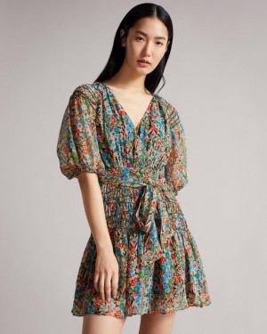 Sukienka Damskie Ted Baker Smock Panel Wrap Mini Czarne Polska | PL-RJTLS5723