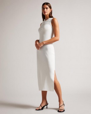 Sukienka Damskie Ted Baker Stitch Detailed Bodycon Białe Polska | PL-DLANB6913