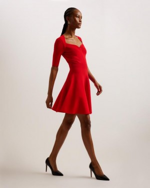 Sukienka Damskie Ted Baker Sweetheart Neckline Czerwone Polska | PL-WQHOA0453