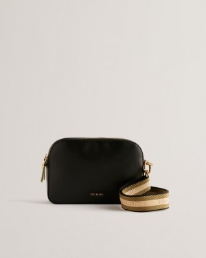 Torba Crossbody Damskie Ted Baker Branded Webbing Camera Czarne Polska | PL-ZRAPO3479