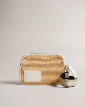 Torba Crossbody Damskie Ted Baker Branded Webbing Raffia Camera Białe Polska | PL-UQHSZ1208