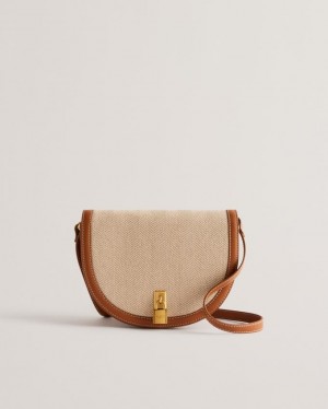 Torba Crossbody Damskie Ted Baker Padlock Canvas Saddle Brązowe Polska | PL-NBREG8916