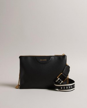 Torba Crossbody Damskie Ted Baker Webbing Leather Czarne Polska | PL-WGIAK2716