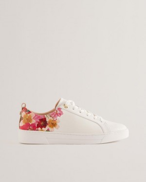 Trampki Damskie Ted Baker Floral Detail Leather Białe Polska | PL-YWICN7963