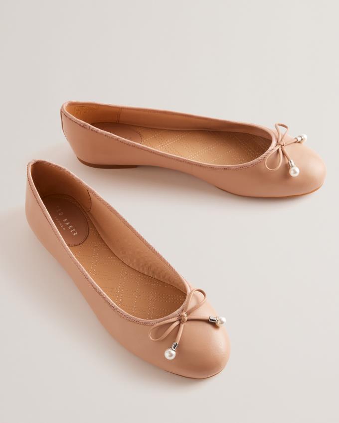 Baleriny Damskie Ted Baker Bow Detail Leather Różowe Polska | PL-RDNTY1256