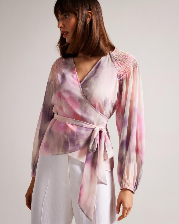 Bluzka Damskie Ted Baker Wrap With Smocked Shoulders Koralowe Polska | PL-GXYOE3862