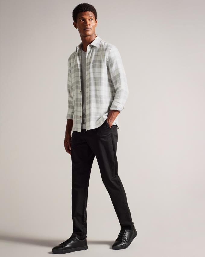 Koszule Męskie Ted Baker Long Sleeve Check Flannel Głęboka Szare Polska | PL-ELDUY5923