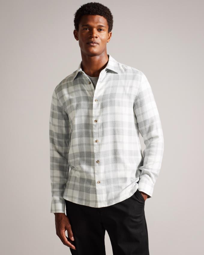 Koszule Męskie Ted Baker Long Sleeve Check Flannel Głęboka Szare Polska | PL-ELDUY5923