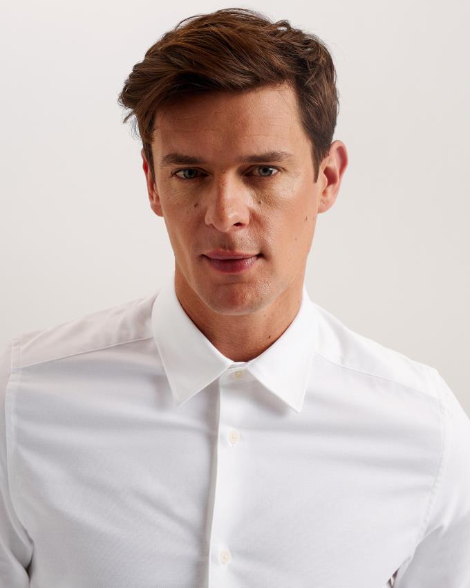 Koszule Męskie Ted Baker Long Sleeve Cotton Oxford Białe Polska | PL-WASLC4691