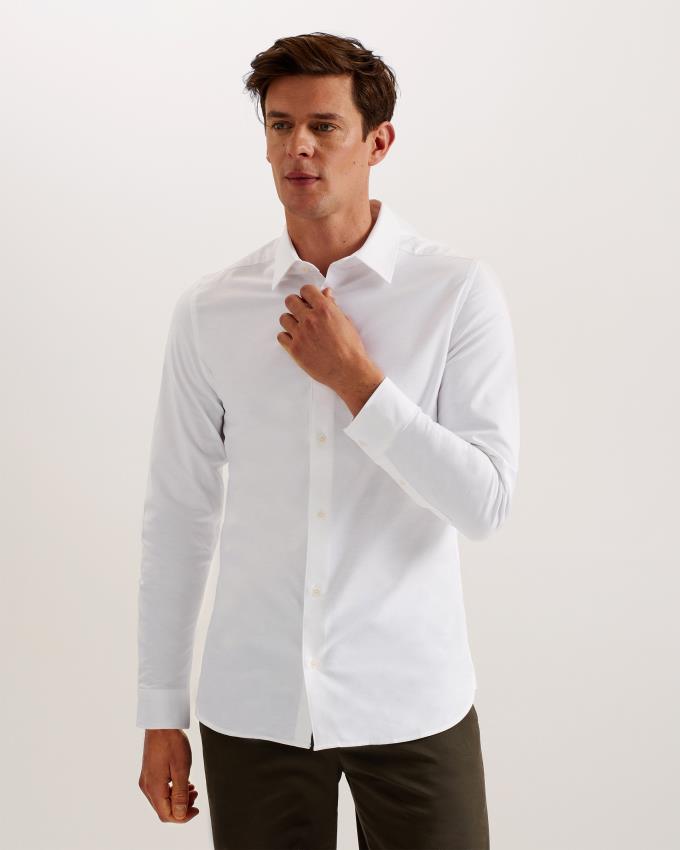 Koszule Męskie Ted Baker Long Sleeve Cotton Oxford Białe Polska | PL-WASLC4691