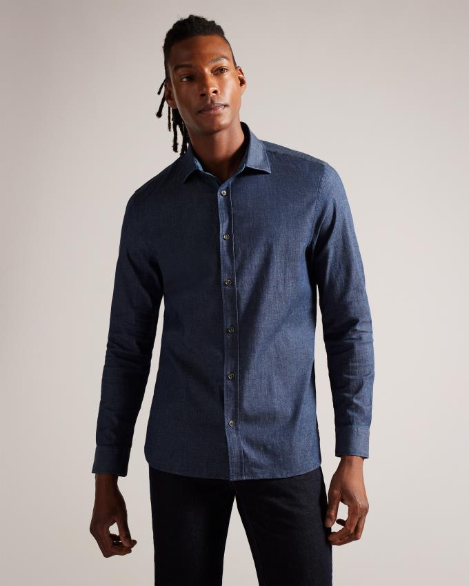 Koszule Męskie Ted Baker Long Sleeve Denim Niebieskie Polska | PL-NAZHL1986