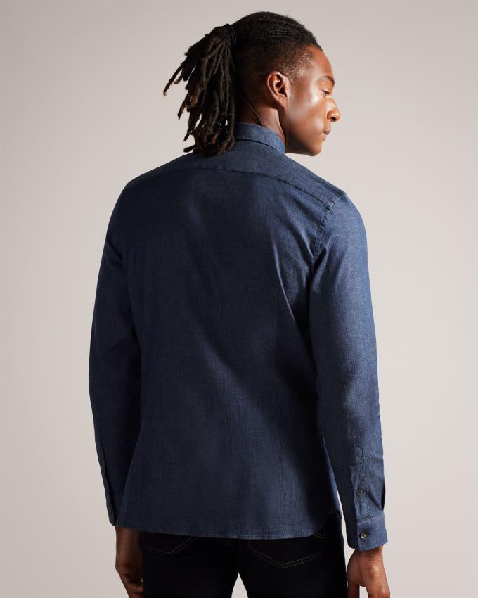 Koszule Męskie Ted Baker Long Sleeve Denim Niebieskie Polska | PL-NAZHL1986