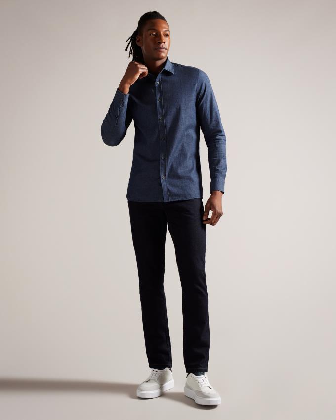 Koszule Męskie Ted Baker Long Sleeve Denim Niebieskie Polska | PL-NAZHL1986
