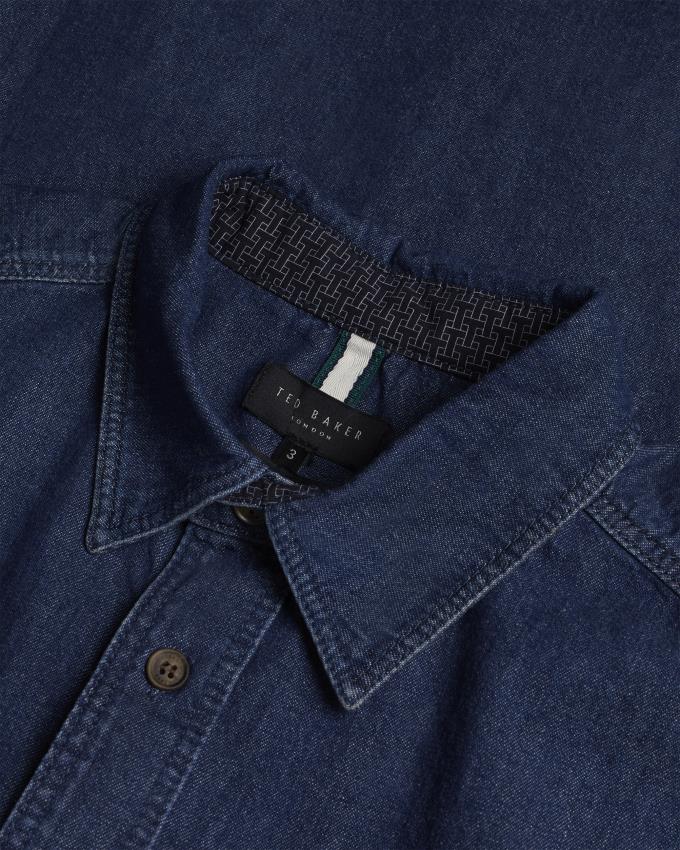 Koszule Męskie Ted Baker Long Sleeve Denim Niebieskie Polska | PL-ZFOQU8413