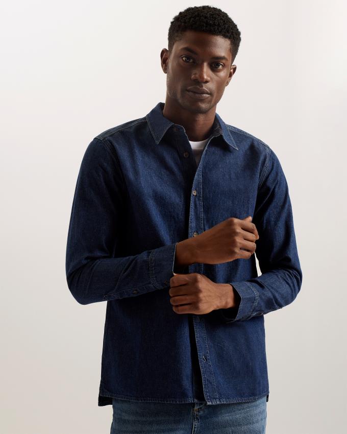 Koszule Męskie Ted Baker Long Sleeve Denim Niebieskie Polska | PL-ZFOQU8413