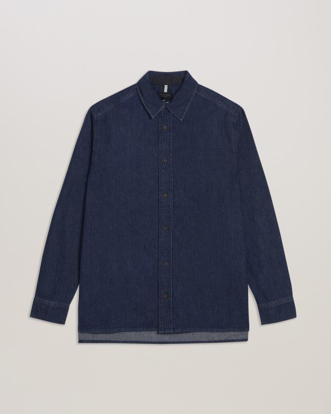 Koszule Męskie Ted Baker Long Sleeve Denim Niebieskie Polska | PL-ZFOQU8413