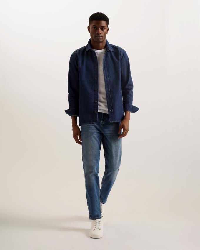 Koszule Męskie Ted Baker Long Sleeve Denim Niebieskie Polska | PL-ZFOQU8413