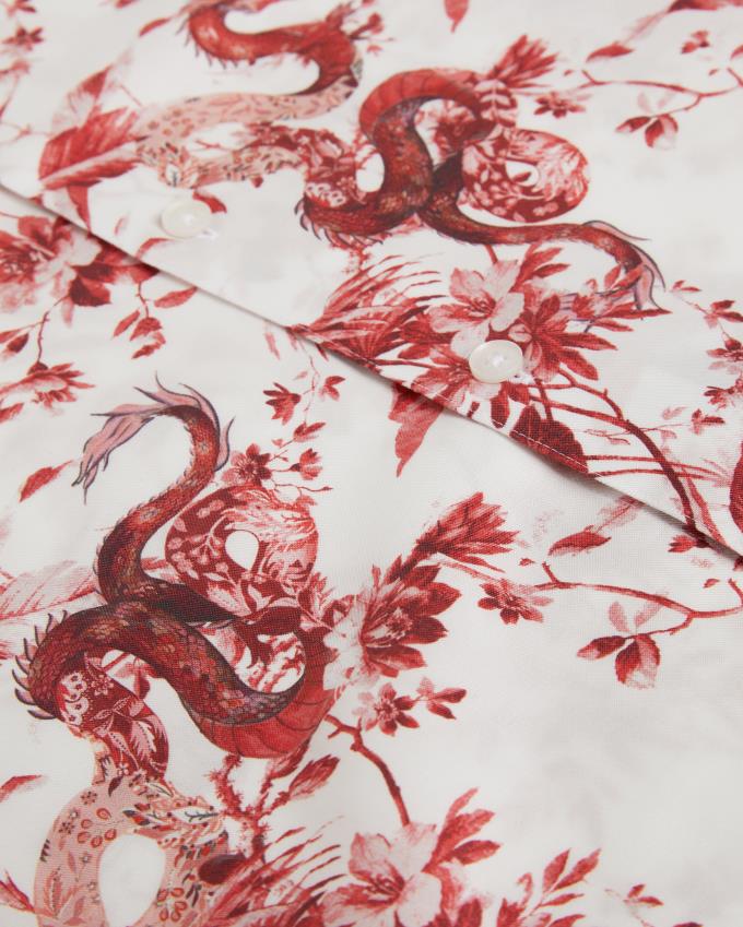 Koszule Męskie Ted Baker Long Sleeve Dragon Print Czerwone Polska | PL-FCWKP1589