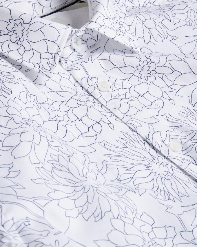 Koszule Męskie Ted Baker Long Sleeve Floral Outline Print Białe Polska | PL-HKQGV3641