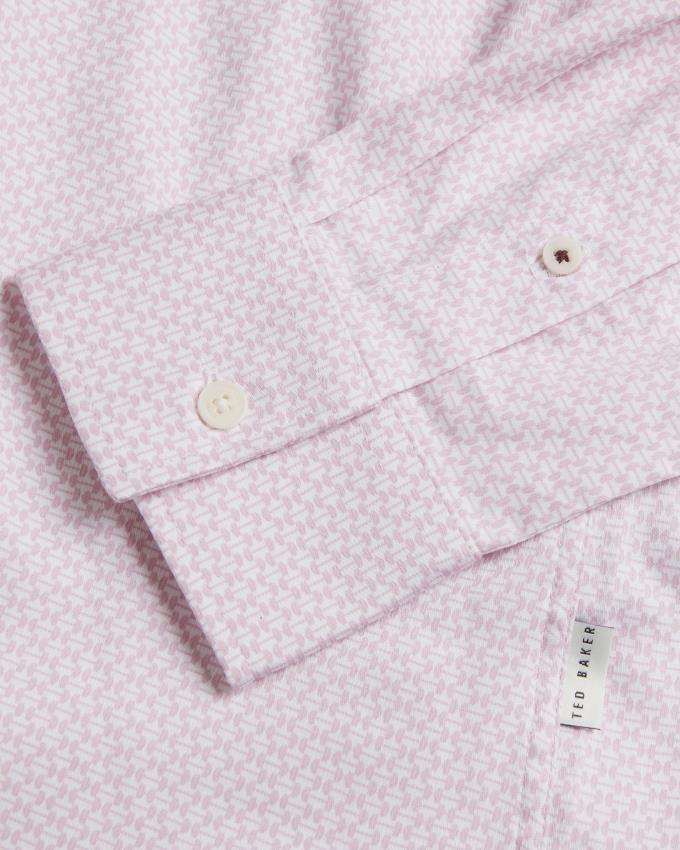 Koszule Męskie Ted Baker Long Sleeve Geometric Różowe Polska | PL-XOUHN7458