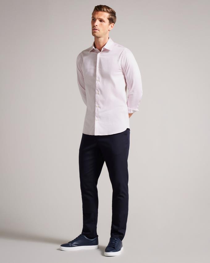 Koszule Męskie Ted Baker Long Sleeve Geometric Różowe Polska | PL-XOUHN7458