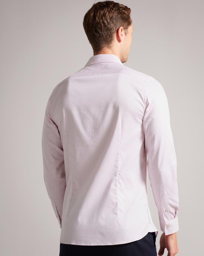 Koszule Męskie Ted Baker Long Sleeve Geometric Różowe Polska | PL-XOUHN7458
