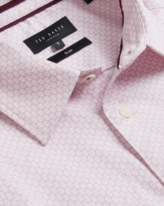 Koszule Męskie Ted Baker Long Sleeve Geometric Różowe Polska | PL-XOUHN7458