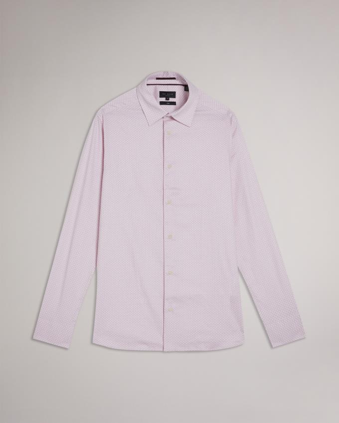 Koszule Męskie Ted Baker Long Sleeve Geometric Różowe Polska | PL-XOUHN7458