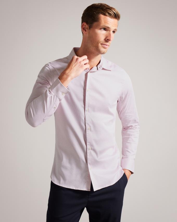 Koszule Męskie Ted Baker Long Sleeve Geometric Różowe Polska | PL-XOUHN7458