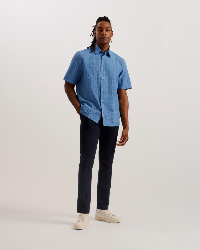 Koszule Męskie Ted Baker Seersucker Stripe Cotton Niebieskie Polska | PL-DUAJC2671
