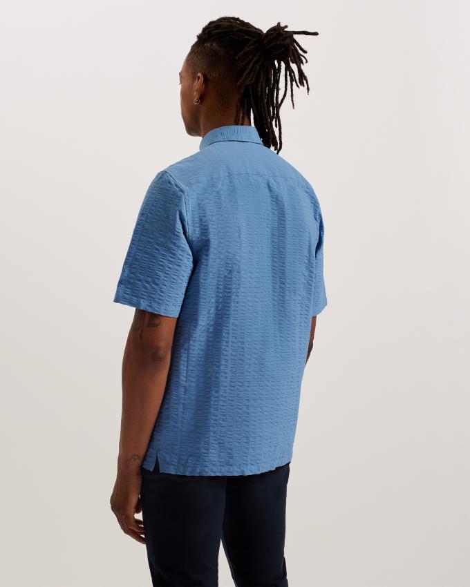 Koszule Męskie Ted Baker Seersucker Stripe Cotton Niebieskie Polska | PL-DUAJC2671
