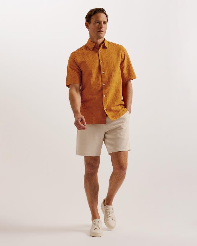 Koszule Męskie Ted Baker Seersucker Stripe Cotton Ciemny Pomarańczowe Polska | PL-EAYQJ2786