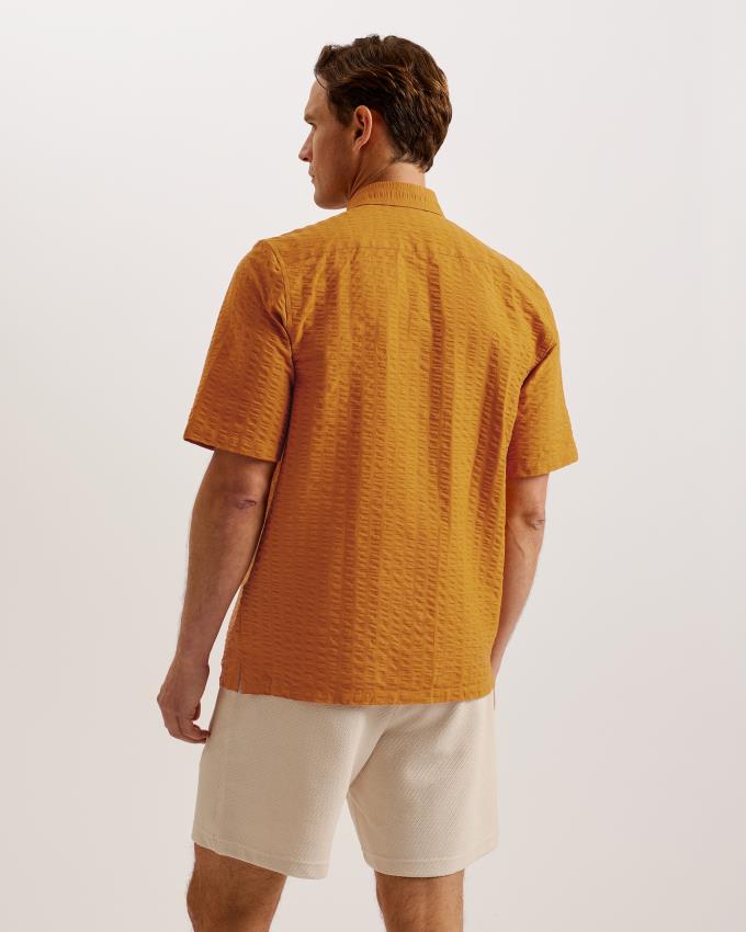 Koszule Męskie Ted Baker Seersucker Stripe Cotton Ciemny Pomarańczowe Polska | PL-EAYQJ2786