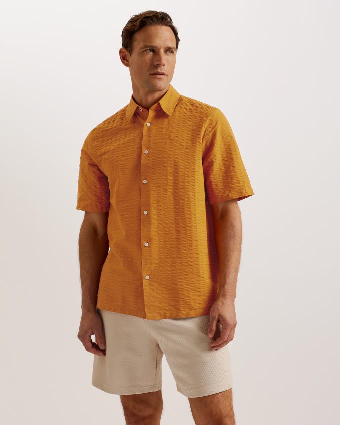 Koszule Męskie Ted Baker Seersucker Stripe Cotton Ciemny Pomarańczowe Polska | PL-EAYQJ2786