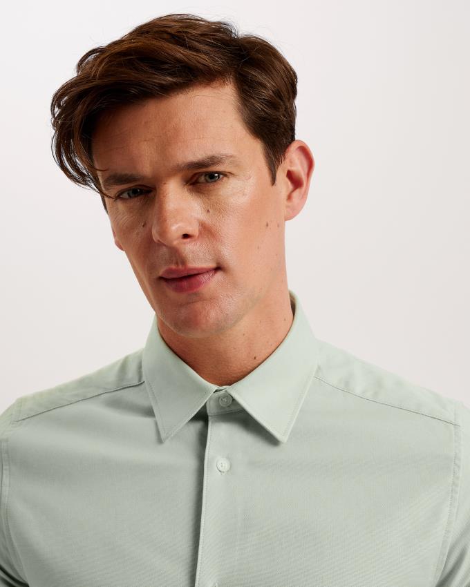 Koszule Męskie Ted Baker Short Sleeve Cotton Oxford Zielone Polska | PL-AOIGB0479