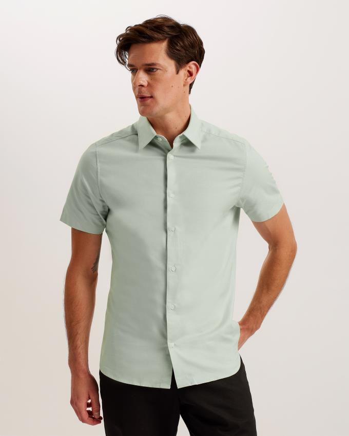 Koszule Męskie Ted Baker Short Sleeve Cotton Oxford Zielone Polska | PL-AOIGB0479