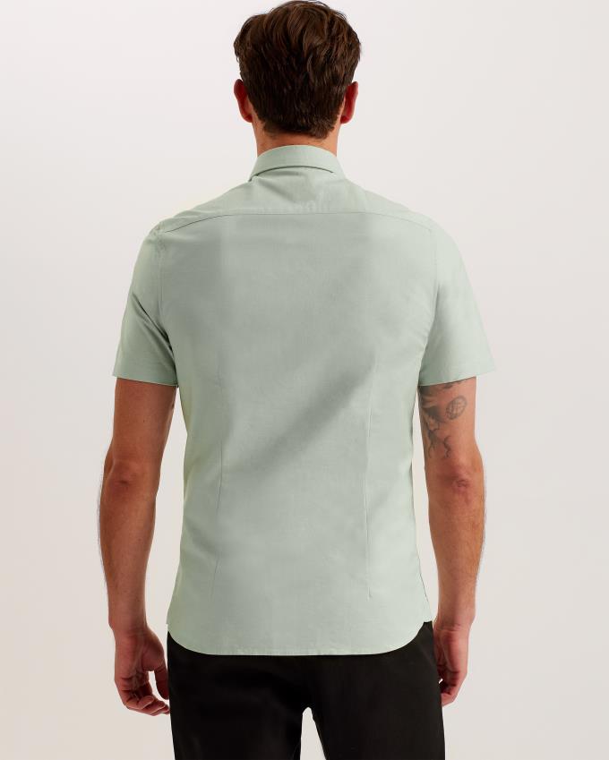 Koszule Męskie Ted Baker Short Sleeve Cotton Oxford Zielone Polska | PL-AOIGB0479