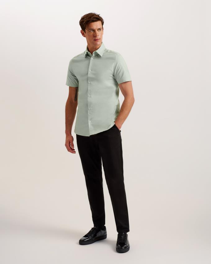 Koszule Męskie Ted Baker Short Sleeve Cotton Oxford Zielone Polska | PL-AOIGB0479