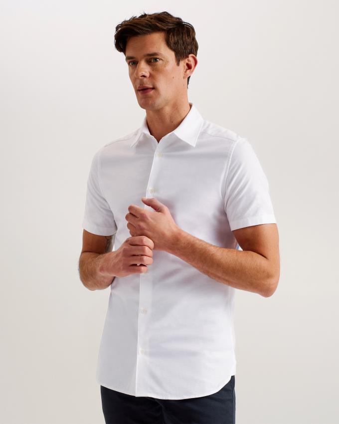 Koszule Męskie Ted Baker Short Sleeve Cotton Oxford Białe Polska | PL-XUVZB1639
