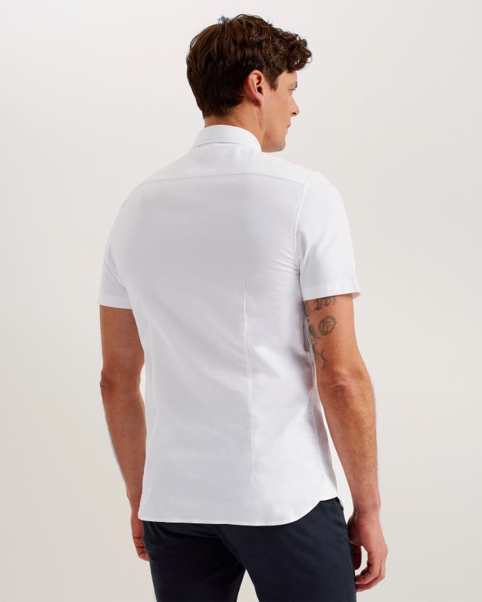 Koszule Męskie Ted Baker Short Sleeve Cotton Oxford Białe Polska | PL-XUVZB1639