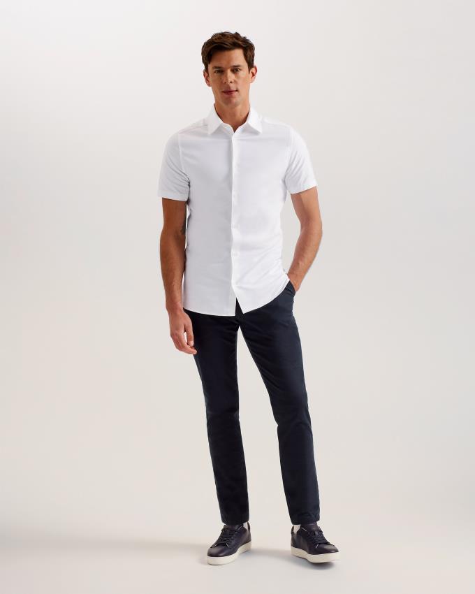 Koszule Męskie Ted Baker Short Sleeve Cotton Oxford Białe Polska | PL-XUVZB1639