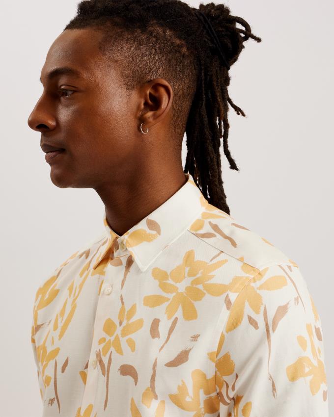 Koszule Męskie Ted Baker Short Sleeve Floral Print Żółte Polska | PL-DHYJM4693
