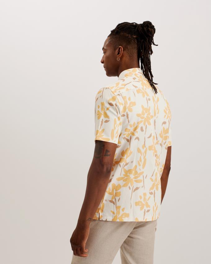 Koszule Męskie Ted Baker Short Sleeve Floral Print Żółte Polska | PL-DHYJM4693