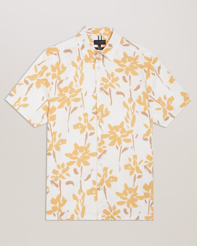 Koszule Męskie Ted Baker Short Sleeve Floral Print Żółte Polska | PL-DHYJM4693